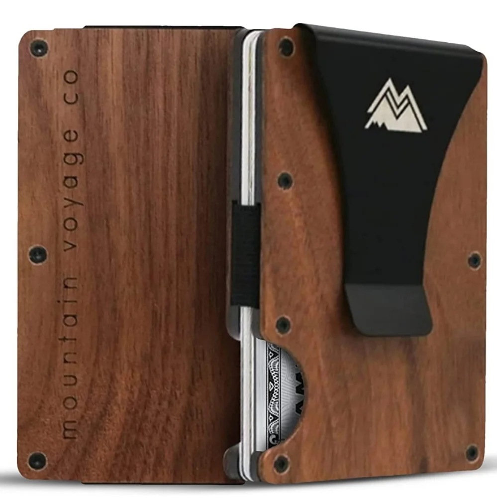 Wooden Slim Wallet Card Holder for Men RFID Blocking